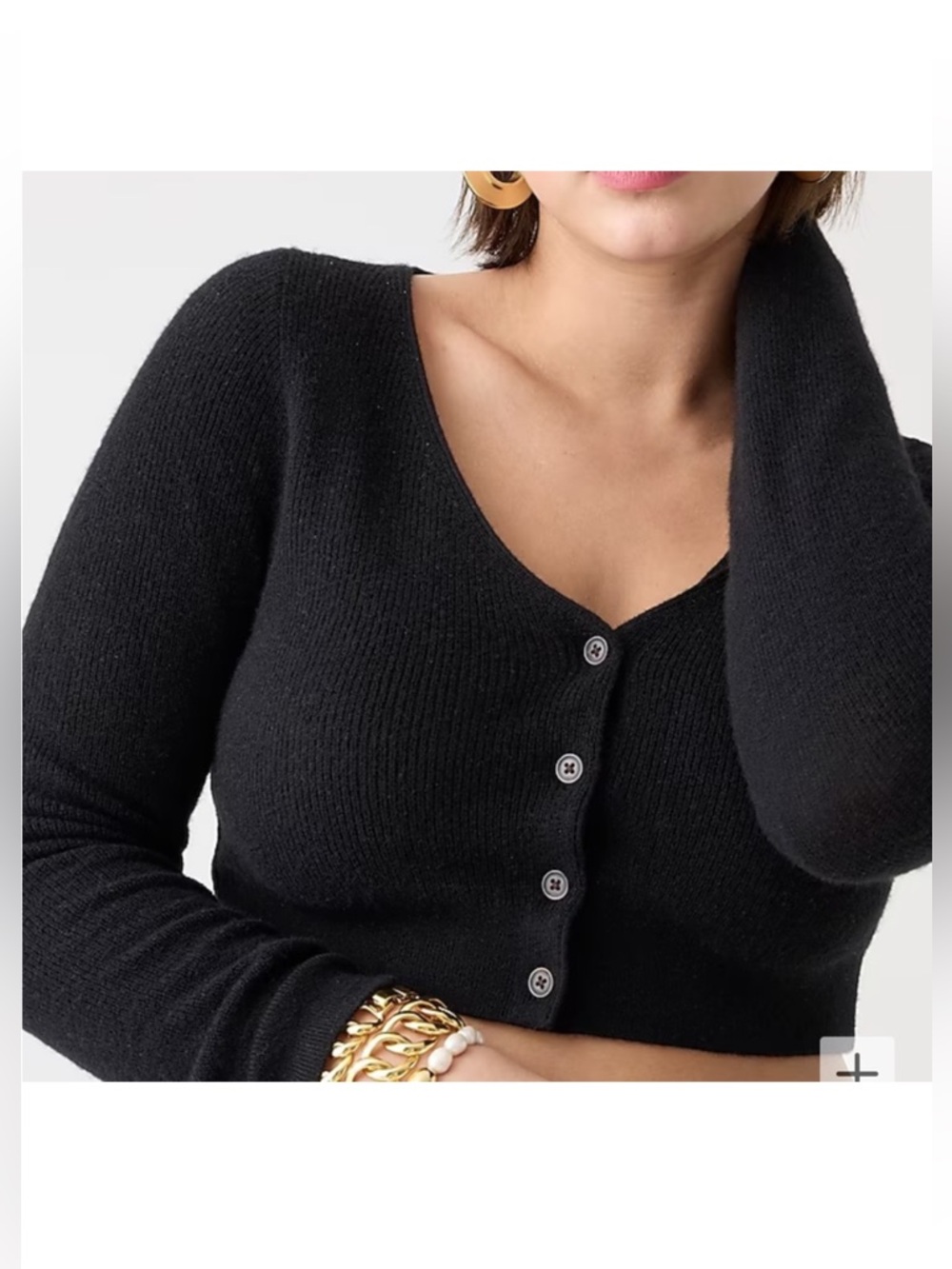 BQ210 J Crew Featherweight Cashmere Cropped Cardigan Sweater Sz M Black NWT